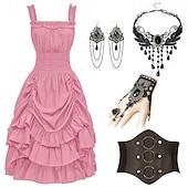 preiswerte Outfits-Gotisch Renaissance Steampunk Kleid Zubehörset Gothic Mädchen Kostüm Damen Fantasie Halloween Karneval Leistung Party Renaissance-Messe Erwachsene Kleid Ohrringe Halskette