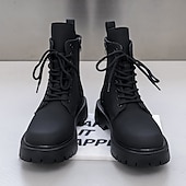 Svarte herrestøvler med snøring og glidelås på siden til kamp, slitesterkt kunstskinn, militærinspirert stil for utendørs-, arbeids- og streetwear-mote billige Arbeidsstøvler-Svarte herrestøvler med snøring og glidelås på siden til kamp, slitesterkt kunstskinn, militærinspirert stil for utendørs-, arbeids- og streetwear-mote