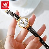 olcso Quartz órák-OLEVS 5645 új eredeti anyák napi ajándék nőknek kvarcóra klasszikus római skála hétköznapi óra bőr vízálló fénylő