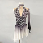 cheap Figure Skating Dresses-Figure Skating Dress Women's Girls' Ice Skating Dress Gray High Elasticity Training Competition Skating Wear Classic Crystal / Rhinestone Long Sleeve Ice Skating Figure Skating