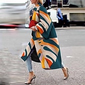 billiga 3D Kappor-Dam Kappa Trenchcoat Håller värmen Bekväm Mönster Mode Modern Ledigt Geometrisk Utekväll Helgen Lång Nedvikt Normal Långärmad Ytterkläder Gul Grön Mörkblå Vinter
