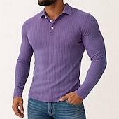 preiswerte Klassisches Poloshirt für Herren-Herren Poloshirts Rippenstrick-Top Urlaub Straße Klassisch Langarm Mode Basic Einfach Stricken Frühling Herbst Winter Schmale Passform Schwarz Weiß Blau Violett Khaki Grau Poloshirts