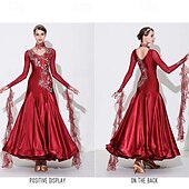 preiswerte Wettbewerbsbekleidung-Ballsaal Tanzkleid Kristalle / Strass Damen Leistung Langarm Spandex Polyester