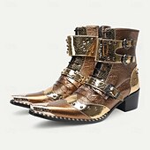abordables Bottes en cuir haut de gamme-Bottines rétro punk pour homme – en cuir de vachette véritable marron avec rivets et brides à boucle, style rock gothique pour concerts, discothèques et mode moto