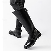 preiswerte Reitstiefel-Hohe schwarze Reitstiefel für Herren – kniehohe Reitstiefel aus echtem Kunstleder mit seitlicher Schnalle zum Reiten, für Kostüme und formelle Anlässe