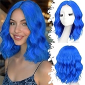 abordables Perruques de fête-Perruque courte ondulée noire et violette pour femme, style bob en dentelle, synthétique, résistante à la chaleur, aspect naturel, pour une coiffure de tous les jours, 14 pouces