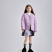 billiga Flickors dun- och parka-jacka-Barn Flickor Dunjacka Ensfärgat Mode Dragkedja Skola Täcka Ytterkläder 4-12 år Vinter Svart Rodnande Rosa Blå
