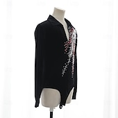 abordables Disfraces de Patinaje Artístico para Niños y Hombres-Top de patinaje artístico Hombre Chico Patinaje Sobre Hielo Tops Negro Retazos Licra Alta elasticidad Entrenamiento Competición Ropa de Patinaje Clásico Cristal / Strass Manga Larga Patinaje sobre