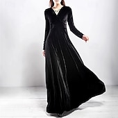 preiswerte abendkleider-Damen Midikleid Samtkleid Cocktailkleid Elegant Mode Modern Outdoor Party Party-Abendmode Normale Passform Einfach Langarm V Ausschnitt Schwarz Wein Blau Grün Frühling Herbst