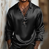 preiswerte Satinhemden für Herren-Herren Hemd Satinhemd Freizeithemd Knopfhemd Schwarz Blau Gold Grau Langarm Einfach Revers Outdoor Urlaub Button-Down Bekleidung Elegant Mode Geschäftlich Zur Seite fahren