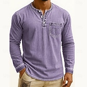 levne Ležérní tričko Henley-Pánské Tričko Henley Trička Tričko Top Tričko s dlouhým rukávem Dlouhý rukáv Henley Podzim Zima Retro Módní Designové Móda Retro Dovolená ulice Jdeme ven Tmavěhnědá Námořnická modř Černá Top tričko