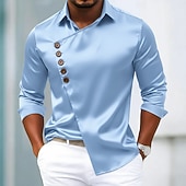 economico Camicie in raso da uomo-Per uomo Camicia Camicia in raso Camicia elegante Camicia casual Camicia con Bottoni Camicia da Ballo Semplice Formale Matrimonio Blu chiaro Nero Blu reale Oro Manica Lunga Bavero Tutte le stagioni