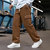 お買い得  スウェットパンツ-男性用 カーゴパンツ スウェットパンツ フリースパンツ ワイドレッグスウェットパンツ アスレチックパンツ ドローストリング 弾性ウエスト マルチポケット 平織り 吸汗性 高通気性 全長 アウトドア スポーツ・アウトドア カジュアル 旅行度假风 ファッション ブラック ネイビーブルー