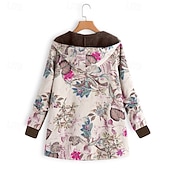 preiswerte Fleece-Futterjacken-Damen Wintermantel Mantel Kapuzenjacke Warm Bequem Tasche Knöpfe Lässig Blumen Urlaub Ausgehen Wochenende Regulär Kapuzenpullover Normale Passform Langarm Oberbekleidung Weiß Gelb Rote Herbst Winter
