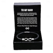 cheap Gifts-To My Man Infinity Bracelet, Magnetic Clasp Leather Bracelet for Him, Stainless Steel Men's Braided Rope Bracelet with Flip Lid Gift Box, Christmas, Birthday, Anniversary Gift for Boyfriend or Husband