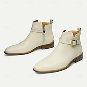 economico Stivali in pelle di alta qualità-stivaletti alla caviglia da uomo con fibbia bianca, moderni stivali alla moda con cerniera laterale e cinturino per matrimoni, feste e abbigliamento casual alla moda