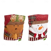 abordables Funda navideña-Fundas para sillas navideñas, nuevo Papá Noel de peluche &amp;Fundas de asiento de muñeco de nieve, fundas festivas para sillas de comedor, decoración del hogar de estilo europeo