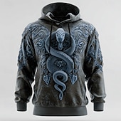 billiga Djurtryck-Herr 3D Orm Huvtröja Tröja Häftig party Rund hals Nattklubb Streetwear Blå Grön Snörning Höst Vinter Designer