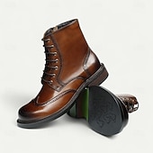 levne Prémiové kožené boty-Pánské hnědé kotníkové boty s brogue vzorem, klasický design s křídlovým hrotem, robustní outdoorové pracovní boty pro volný čas v podnikání, cestování a každodenní nošení