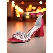 baratos cocktail-sandálias femininas de salto bloco de cetim roxo com tiras de strass - sapatos sociais elegantes e abertos para coquetéis e ocasiões formais