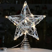 economico Cima dell&#039;Albero-Puntale per albero di Natale con stella e luce a LED, ornamento colorato a forma di stella a cinque punte in ferro, decorazione per albero da appendere, regalo per decorazioni da tavola per la casa