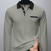 preiswerte Klassisches Poloshirt für Herren-Herren Waffel-Poloshirts Poloshirts Formell Geschäft Gerippter Polokragen Langarm Mode Einfarbig Tasche Knöpfe Frühling &amp; Herbst Weiß Blau Grau Waffel-Poloshirts