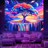 رخيصةأون Tapestries Blacklight-شجرة الحياة المتوهجة الجميلة، سماء كوكب، شلال، منظر طبيعي، نسيج معلق، جدار فني، نسيج كبير، جدارية ديكور، صورة خلفية، بطانية، ستارة، ديكور غرفة النوم، غرفة المعيشة، المنزل