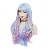 お買い得  パーティーウィッグ-Rugelyss レインボー カラフルウィッグ 女性用 26インチ ウェーブ ファッション 合成フルヘッドヘアウィッグ 前髪付き コスプレやパーティーに最適
