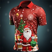 Christmas Men's Santa Claus 3D Polo Santa Claus Casual Print 3D Golf Outdoor Daily Wear Streetwear Polyester Short Sleeve Turndown Shirts Red Autumn / Fall S M L Lapel Polo3