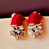 abordables Disfraces &amp; Accesorios-1 par de pendientes navideños, pendientes de gorro de Papá Noel esmaltados en rojo con circonitas cúbicas, joyas festivas para mujer, pendientes de regalo navideño para niña.