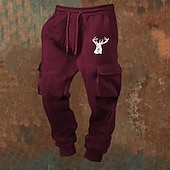 tanie Dresy-Męskie Spodnie dresowe Uprawiający jogging Spodnie Spodnie waflowe Ściągana na sznurek Kieszeń Elastyczny pas Jeleń Komfort Codzienny Sporty na świeżym powietrzu Moda Codzienny Wino Khaki Średnio