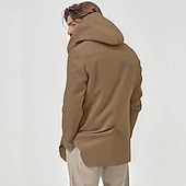 お買い得  メンズトレンチコート-男性用 ピーコート トレンチコート バケーション 日常 秋 冬 ポリエステル 快適 アウターウェア 衣類 ファッション クラシック 平織り ポケット フード付き ダブルブレスト