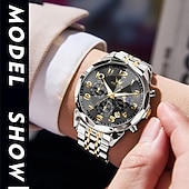 abordables Montres à quartz-la nouvelle montre d&#039;affaires pour hommes olevs, une montre multifonctionnelle avec un cadran numérique chronographe à phases de lune lumineuses, une montre à quartz décontractée et à la mode étanche