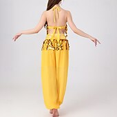 billiga Danskläder till magdans-Magdans Topp Ren Färg Tvinning Paljetter Dam Prestanda Träning Ärmlös Hög Polyester