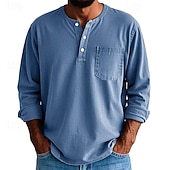 levne Pánská trička pro volný čas-Pánské Tričko Tričko Henley Trička Tričko Top Dlouhý rukáv Henley Jaro Podzim Bez vzoru Módní Designové Základní Kapsy Dovolená ulice Jdeme ven Fialová Černá Žlutá Top tričko pro muže