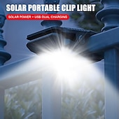 رخيصةأون أضواء وفوانيس التخييم-مصباح شمسي خارجي بمشبك مع مستشعر حركة، مصابيح شمسية خارجية مقاومة للماء، 3 أوضاع إضاءة أمان، إضاءة طوارئ محمولة للحديقة والبوابة والفناء والتخييم