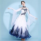 economico Abbigliamento da Competizione-abito da ballo da sala da ballo moderno da competizione in pizzo bianco con diamanti da donna