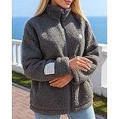 baratos Moletom &amp; Suéter-Mulheres Moletom com zíper Casaco de inverno Jaqueta de lã polar Com bolsos Manga Longa Blusas Roupa Esportiva Outono Cor Sólida A Prova de Vento Quente Exterior Viagem Férias Roupa de esporte Roupas