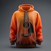 abordables Motif 3D-Homme Illusion d&#039;optique Guitare Sweat à capuche Sweatshirt Mode Frais Col ras du cou Maison Soirée Vêtements de rue Blanche Rouge Cordon de serrage Automne Hiver Designer