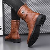 Czarne, skórzane, sznurowane, męskie buty bojowe z okrągłym metalowym logo, grubą podeszwą i wojskowym stylem – idealne dla motocyklistów Harley'a, miłośników mody punkrockowej, osób lubiących swobodne chodzenie na świeżym powietrzu i do codziennego użytk tanie Buty bojowe-Czarne, skórzane, sznurowane, męskie buty bojowe z okrągłym metalowym logo, grubą podeszwą i wojskowym stylem – idealne dla motocyklistów Harley'a, miłośników mody punkrockowej, osób lubiących swobodne chodzenie na świeżym powietrzu i do codziennego użytk