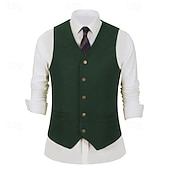 preiswerte Herrenweste-Herren Weste aus Wildlederimitat Weste Gilet Urlaub Party Geschäft Mode Lässig Frühling Herbst Tasche Knöpfe Polyester Bequem Einfach Einreihig Ein-Knopf V Ausschnitt Normale Passform Schwarz