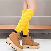 billiga Hemmetofflor-Stickade benvärmare och knästrumpor för kvinnor, höst- och vintermode neon akrylleggings, snygga långa strumpöverdrag, varma stickade plagg i koreansk stil för damer