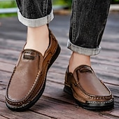tanie Buty casual slip-on-Brązowe mokasyny męskie – klasyczne i wygodne, wsuwane buty do jazdy samochodem z ręcznie szytymi detalami, idealne do noszenia na co dzień, w biurze i w biznesie