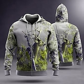 tanie Kaptury myśliwskie-Męskie Kamuflaż Jeleń Bluza z Kapturem Ceket Bluzy Moda Codzienny Kaptur Urlop Łowiectwo Brązowy Zielony Ściągana na sznurek Zamek Jesień Zima Projektant