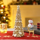 abordables Figurines de collection-Décoration de table pour sapin de Noël, motif pomme de pin dorée, dollar et bitcoin, mini statue de sapin de Noël en résine pour décoration intérieure de vacances, vitrine, cadeau