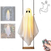 お買い得  ハロウィンの屋外-ハロウィン スイングゴースト デコレーション 屋外用 5.9フィート 大型 吊り下げゴースト スイング リモコン付き ストリングライト付き 不気味でかわいいゴースト デコレーション 木 ポーチ 庭 庭 芝生用