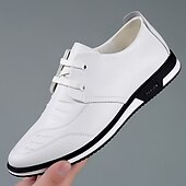 preiswerte Sneaker für Herren-Weiße Herrenschuhe aus Kunstleder – klassische Business-Oxfords mit Schnürung fürs Büro, Hochzeiten und besondere Anlässe