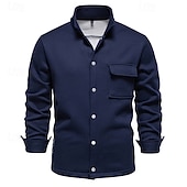preiswerte Lässige Jacken-Herren Waffeljacke Fleecejacke Cargo-Jacke Freizeitjacke Urlaub Täglich Warm Tasche Herbst Winter Einfach Mode Klassisch Revers Regulär Schwarz Weiß Marineblau Blau Khaki Jacken