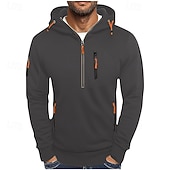 economico felpe con cappuccio da uomo di base-Per uomo Felpa con cappuccio Felpa con cappuccio e zip corta Nero Bianco Blu marino Cachi Grigio chiaro Con Cappuccio Semplice Tasca Zip a un quarto Sport &amp; Outdoor Quotidiano Ferie Poliestere