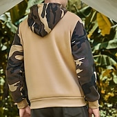 billige 3d-hettegensere for menn-Herre Hattetrøje Svart Militærgrønn Kakifarget Med hette Kamuflasje Lomme Sport &amp; Utendørs Daglig Ferie Polyester Gatemote Grunnleggende Fritid Vår Høst Klær Gensere Gensere